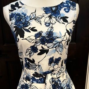 Aranee Blue and White Floral Swing Dress - Size S